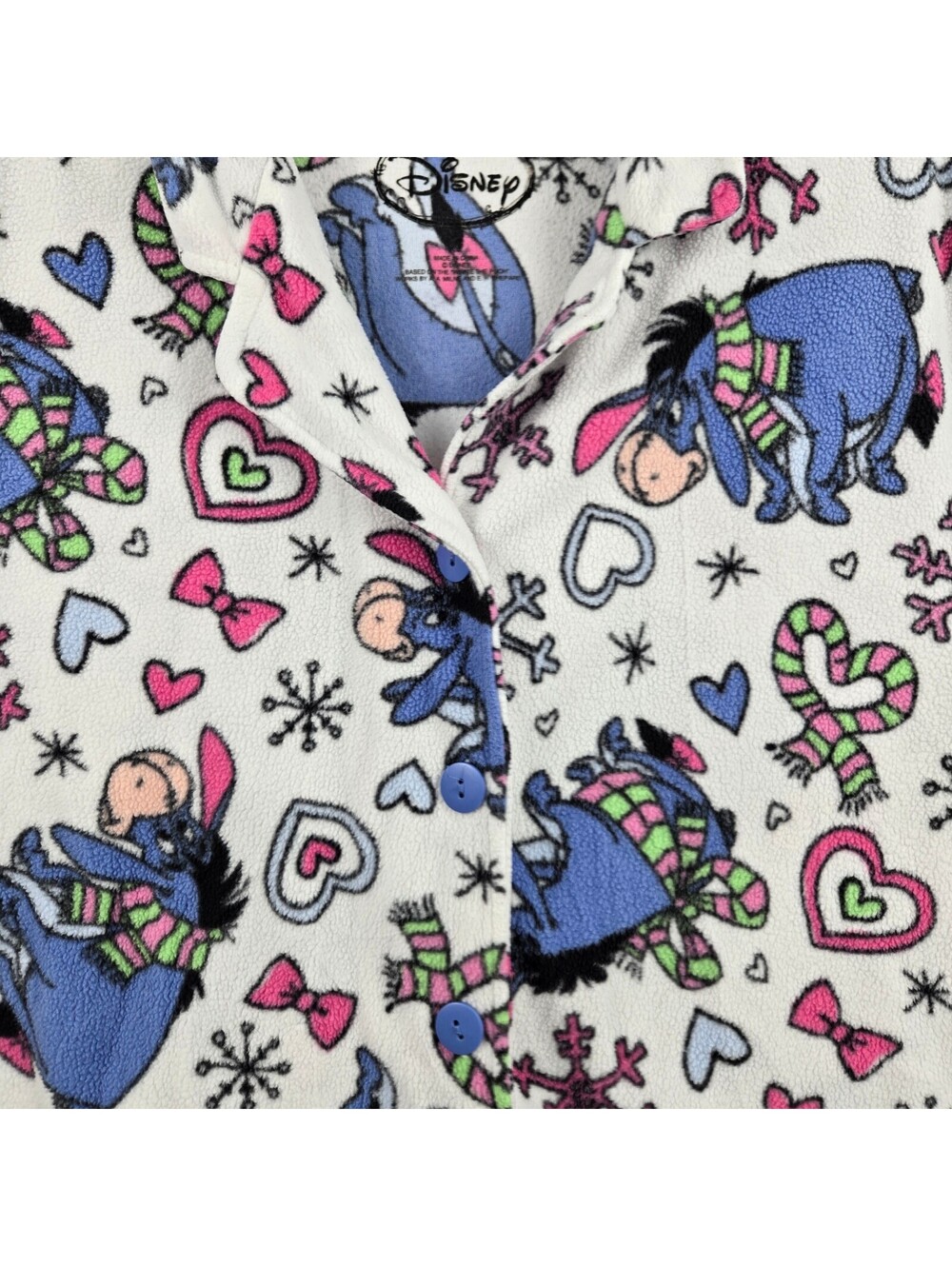 Disney Eeyore Pajama Top Womens XL 16/18 Fleece Button Front Winter Sleepwear - Picture 5 of 9
